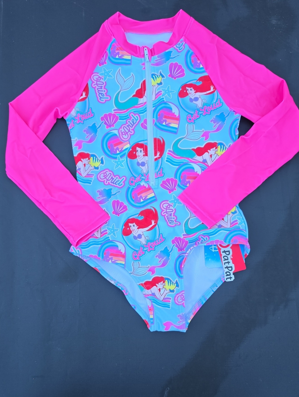 PatPat Pink & Aqua Ariel Long-Sleeve One-Piece Swim